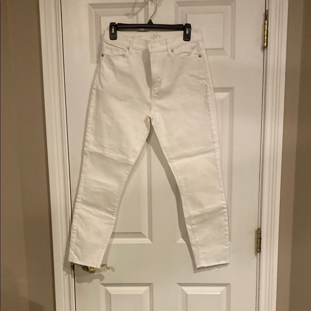 LOFT White Straight Leg Jeans Distressed Casual